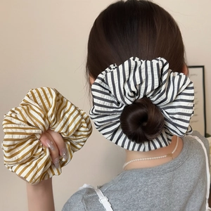 Simple Striped Fabric Large Scrunchies Korean Mori Style Versatile Ponytail Hair Rope Vintage Elegant Hair Ties For Women