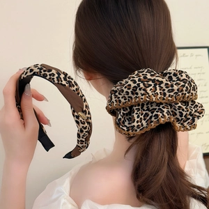 Vintage Leopard Print Hair Accessories Collection Large Fabric Scrunchie And Twisted Headband For Women Daily Dating Fashion