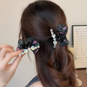 Elegante Molla per Capelli in Rete con Fiocco Donna Coreano Floreale Chiffon Molletta con Strass Dolce Accessori per Capelli