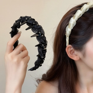 Serre-Tête Tressé Élégant En Strass Pour Femmes Maille Plissée Antidérapante Avec Pinces Accessoire De Coiffure High Top