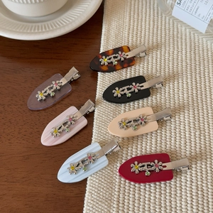 Barrette à Cheveux Bec de Canard Douce Fleur en Métal Strass pour Femme Résine Alliage Design de Niche Bijoux de Cheveux
