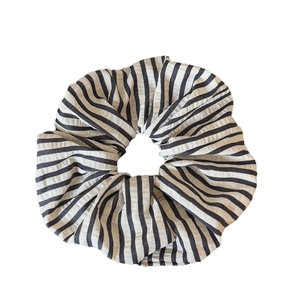 Classic black and white striped cotton fabric scrunchie for simple ponytail styling