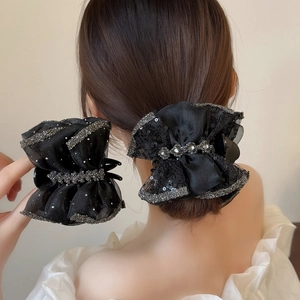 Französisch Elegante Netz Schleife Haarspange Mit Pailletten Strass Funkelnde Haarkralle Für Damen Dutt Haarschmuck