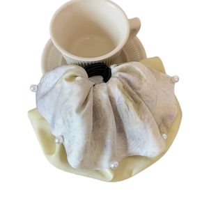 Floral yellow tie-dye ponytail hair claw clip with silk feel fabric and pearl accents