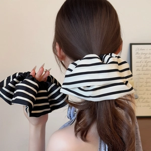 Chouchou Cheveux Large Rayé Minimaliste Français Fait à la Main Tissu Élastique Porte Queue de Cheval Femme Accessoires
