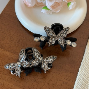 Eleganti mollette per capelli in velluto nero con design a farfalla in strass per donne