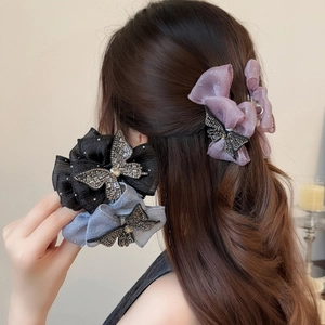 Grandes pinces à cheveux papillon élégantes avec strass et couches d'organza pour femmes