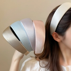 Elegant Padded Satin Headband For Women Solid Color Wide Glossy Sponge Hair Band Korean Style High Top Hair Hoop Accessories