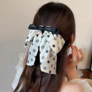 French Camellia Bow Hair Claw Clip For Women Elegant Large Satin Shark Clip Ponytail Holder Fabric Flower Hair Accessory