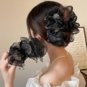 Elegant Mesh Cloud Shape Hair Claw Rhinestone Tassel Shark Clip For Women Large Voluminous Hair Styling Accessories