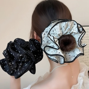 French Style Floral Oversized Fabric Scrunchies Elegant Pleated Hair Ties For Women Daily Commuting Ponytail Holder Jewelry