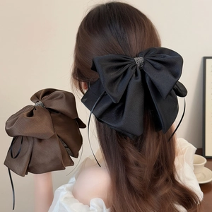 Elegant Large Fabric Bow Ponytail Hair Clip For Women Rhinestone Sweet Bowknot Hairpin French Style Hair Accessories