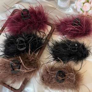 Elegant ostrich feather hair claw clips in burgundy, black and brown colors