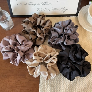 Five-pack set of elegant oversized satin silk scrunchies in Morandi solid colors
