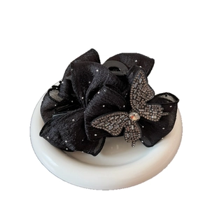 Grande pince à cheveux avec nœud noir élégant et papillon en strass pour femmes