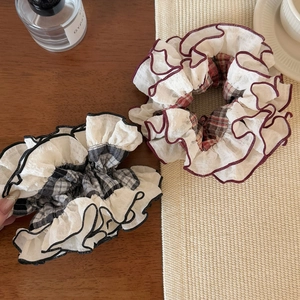 Elegant checkered ruffle scrunchies in black and brown plaid designs for women