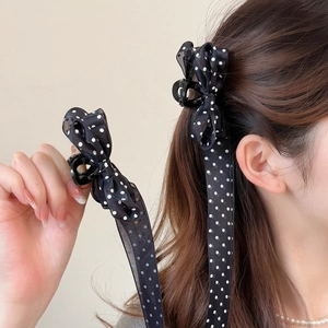 Pince à Cheveux Nœud à Pois avec Longs Glands Épingle en Résille pour Femme Coiffe Rétro Féerique Accessoires de Fête