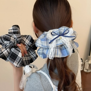 Elastico per Capelli a Quadri con Fiocco e Pizzo Grande Elastico in Tessuto con Pendente a Cuore per Donna Accessori Capelli