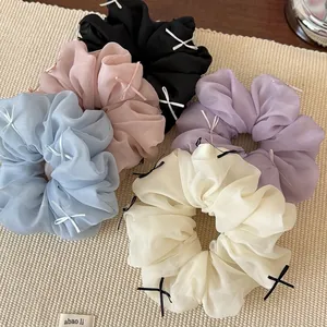 Sweet Organza Bow Scrunchies Fluffy Mesh Hair Ties Large Pleated Ribbon Ponytail Holder For Women Daily Hair Accessories