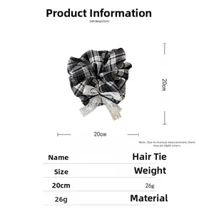 Elastico per capelli a scacchi con fiocco in pizzo, misura 20cm e peso 26g