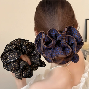 Oversized Fabric Polka Dot Scrunchies Elegant Pleated Hair Ties For Women Korean Style Leopard Print Hair Accessories