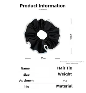 Vue détaillée du chouchou en satin bicolore de 20 cm avec les spécifications du produit