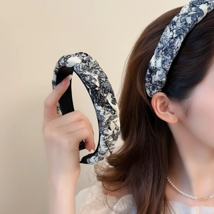 Wide Ink Print Braided Headband Padded Fabric Hair Band Antislip High Skull Top Hair Hoop Women Hair Accessories