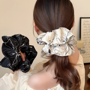 Women Satin Hair Scrunchies Abstract Line Floral Print Elastic Hair Tie Forest Style Ponytail Holder Hair Accessories