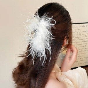 Pince à cheveux élégante avec plumes blanches pour femme, accessoire de mariage