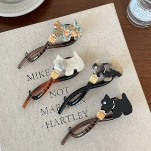 Barrette à Cheveux Élégante en Acétate Chien Scottie avec Strass Pince Banane Torsadée Fait à la Main Accessoires de Cheveux pour Femmes