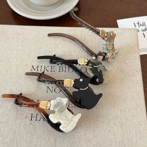 Set de barrettes à cheveux en acétate motif chien, coloris ambre et blanc avec strass