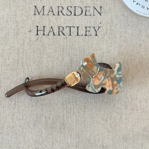Barrette à cheveux chien en acétate avec motif marbré et strass pour femmes