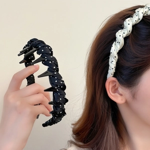 Vintage Velvet Polka Dot Twisted Headband For Women Non-Slip Wide Hairband With Teeth Handmade Fashion Hair Accessories
