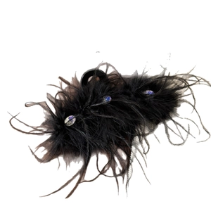 Elegant black ostrich feather hair claw clip with purple rhinestones for women