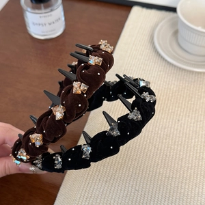 Diadema elegante de terciopelo con cristales y peine para peinado vintage de mujer