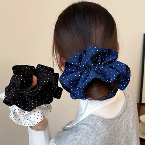 French Style Polka Dot Fabric Large Scrunchies For Women Handmade Oversized Hair Ties Ponytail Holder With Matching Pouch