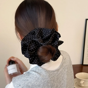 French style black and white polka dot oversized scrunchie for elegant hair styling