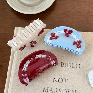 Chic acetate cherry hair claws in white blue and red colors with sweet lace wave edge