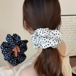 Korean Style Floral Print Fabric Scrunchie Handmade Sweet Polka Dot Elastic Hair Band Soft Hair Ring For Women Daily Accessory