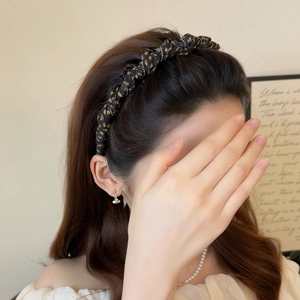 Retro Gold Polka Dot Leopard Print Twisted Fabric Headband For Women Non-slip Woven Hair Band Fashion Hair Accessories