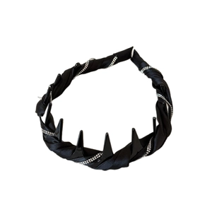 Elegant black wave headband with crystal rhinestones for a high cranial top style