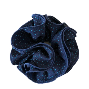 Navy blue polka dot scrunchie with layered fabric pleats for women hair styling