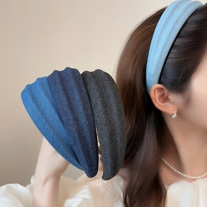 Vintage Denim Fabric Padded Headband For Women Wide Edge High Top Hairband Fashion Casual Cloth Hair Accessories