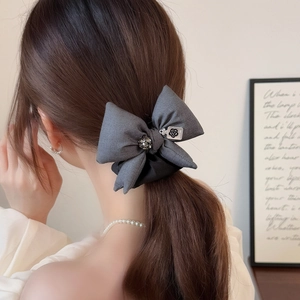 Elegant Padded Grey Bowknot Scrunchie Korean Style Rhinestone Hair Tie Camellia Perfume Bottle Pendant Hair Accessories Women