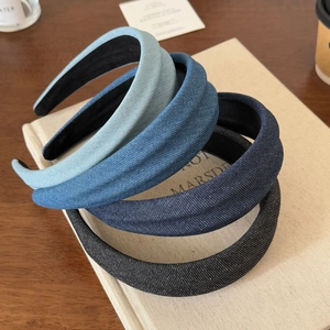 Set of four vintage denim padded headbands in blue and black gradient tones