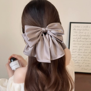 Grande barrette à cheveux nœud en satin violet champagne élégante avec logo doré
