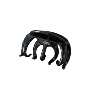 Pince à cheveux noire brillante en acétate avec inscription France Handmade dorée