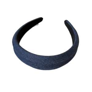 Classic blue denim fabric headband with non-slip lining for hair styling