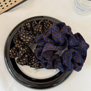 Retro French polka dot fabric hair scrunchies with heart patterns and pearl details