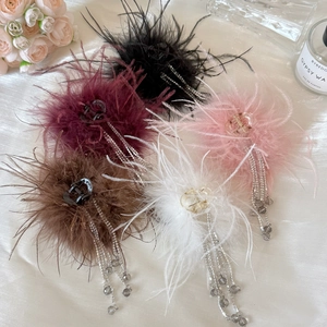 Lot de pinces à cheveux en plumes élégantes avec pompons strass en cinq couleurs